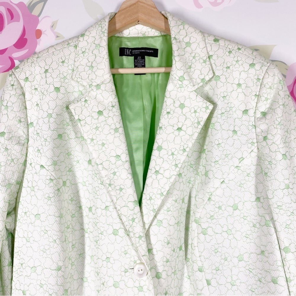 INC International Concepts Green Floral Embroidered Blazer Jacket 2X - Picture 2 of 11